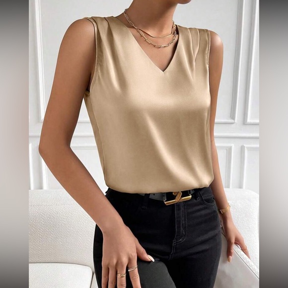 Luxe V neck sleeveless blouse - Picture 1 of 16